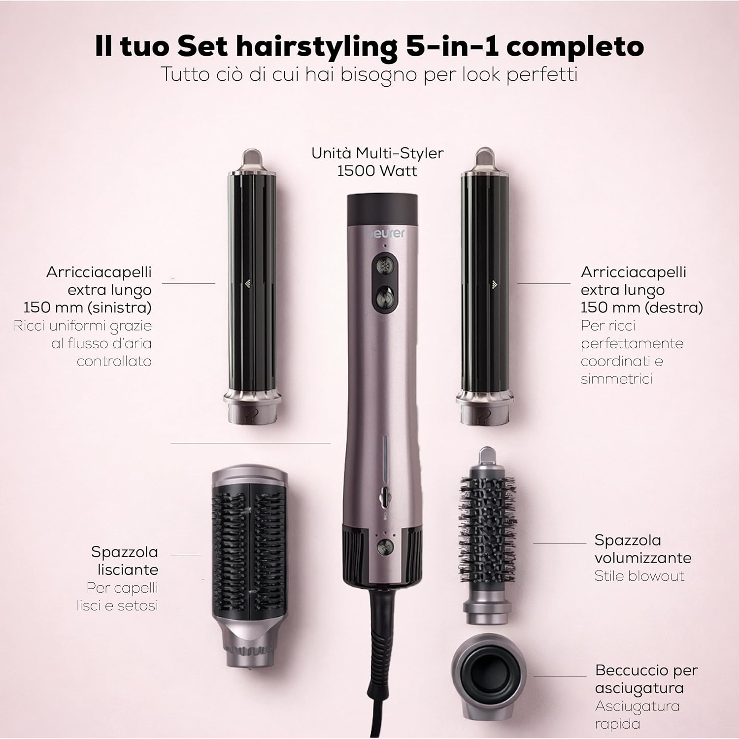 Detalle de Beurer HT 110 Airstyler 5 in 1: styling versatile e delicato per ogni tipo di capello