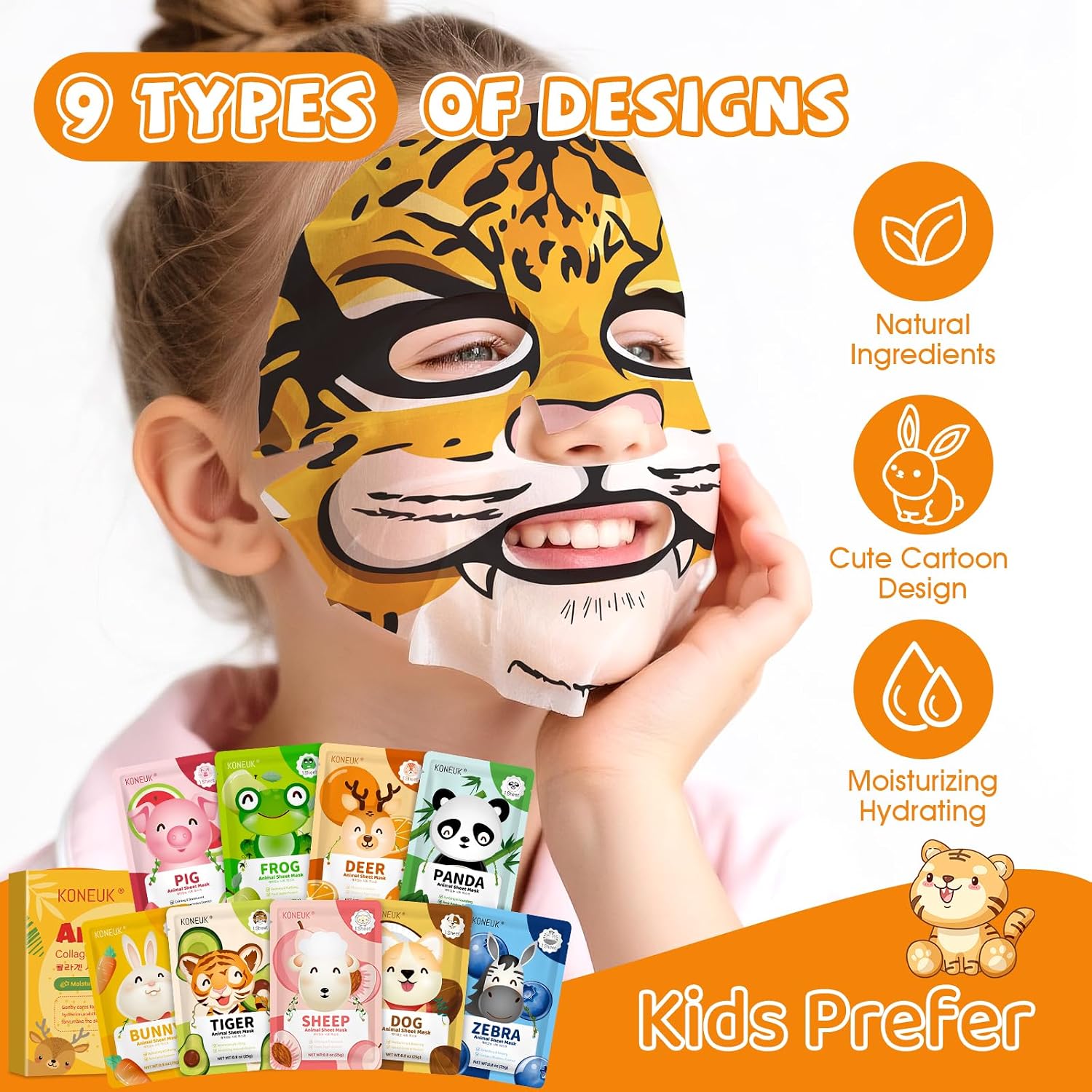 Thumbnail 1 de KONEUK 9 Pack Animal Face Masks for Kids — Hydrating Collagen Sheet Masks for Teens and Sleepover Parties