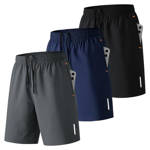 Detalle de SHAGGA Lot de 3 shorts de sport légers à séchage rapide pour homme – entrejambe 18 cm