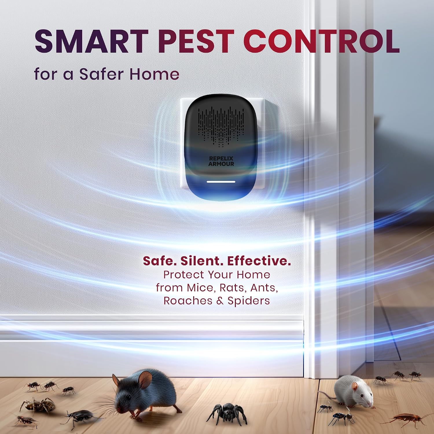 Thumbnail 5 de REPELIX ARMOUR Indoor Ultrasonic Pest Repeller (Pack of 2) – Up to 140m² coverage per device, 3 modes