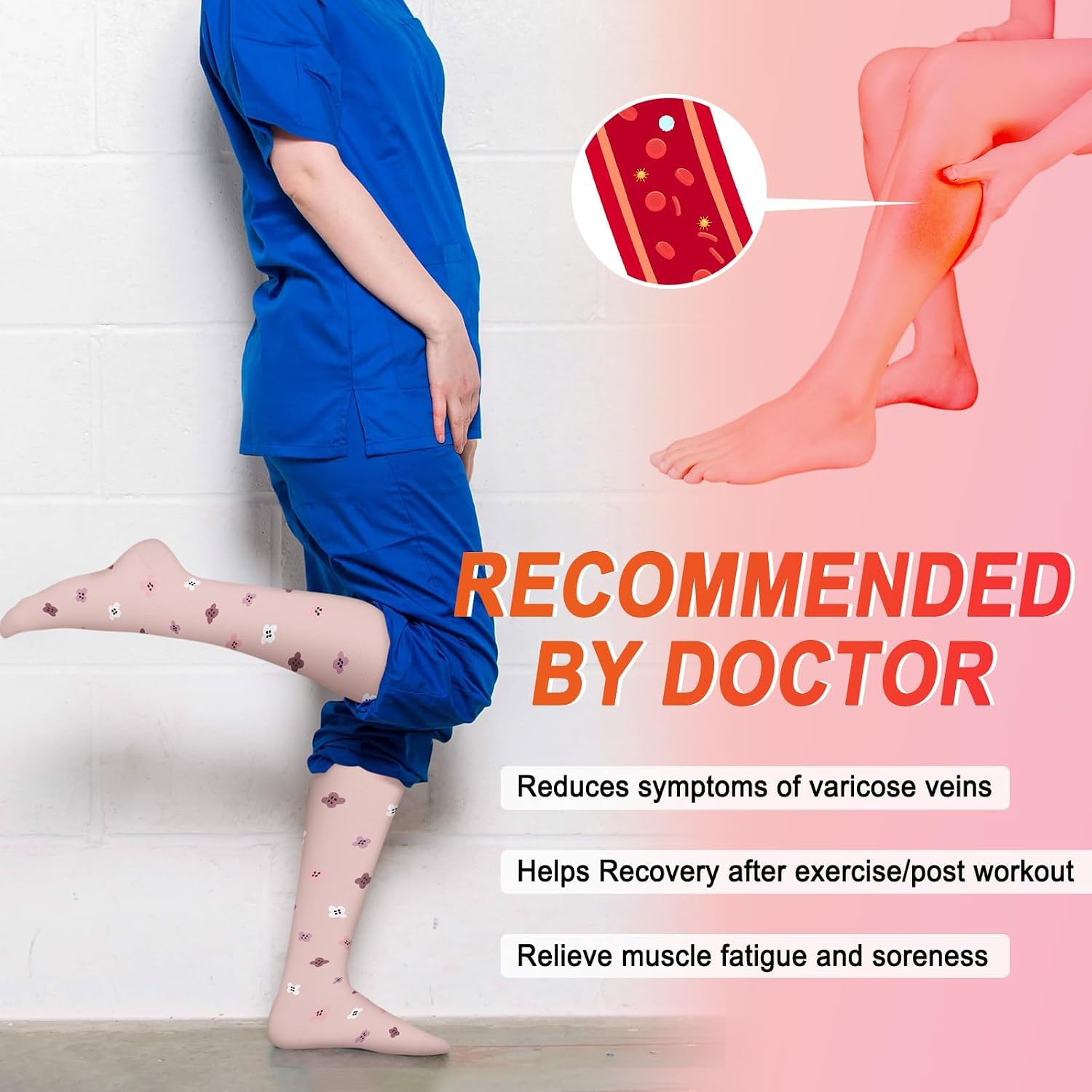 Detalle de CTHH Compression Socks, 4 Pairs, 15–20 mmHg, Unisex for Work and Running