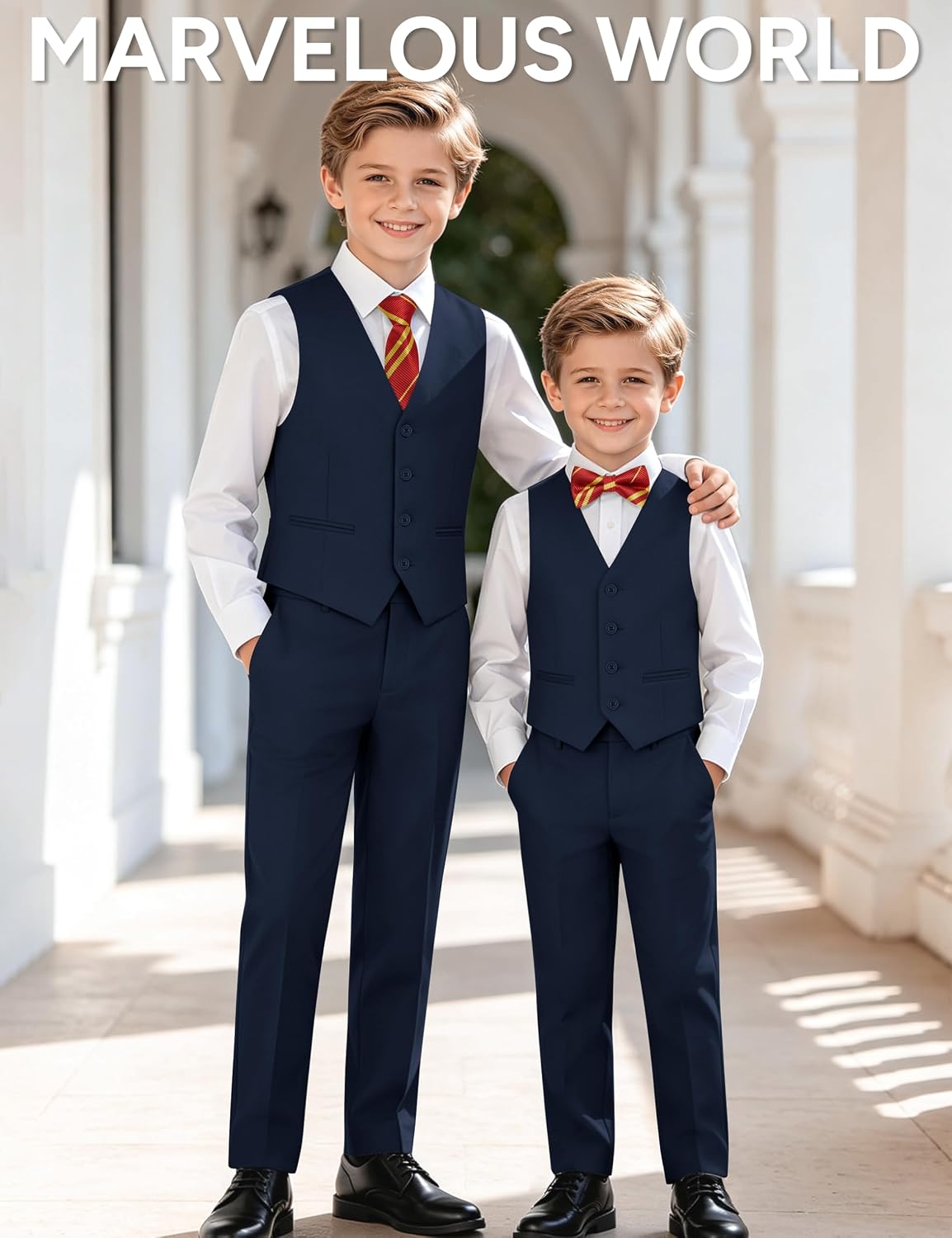 Detalle 2 de Marvelous World Boys' Formal Slim Fit Suit Set with Adjustable Waist