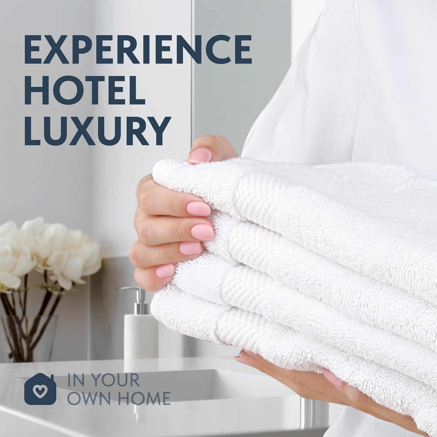 Detalle de Luxury White Hand Towels - 100% Turkish Cotton, 16x30 inches (Set of 6)