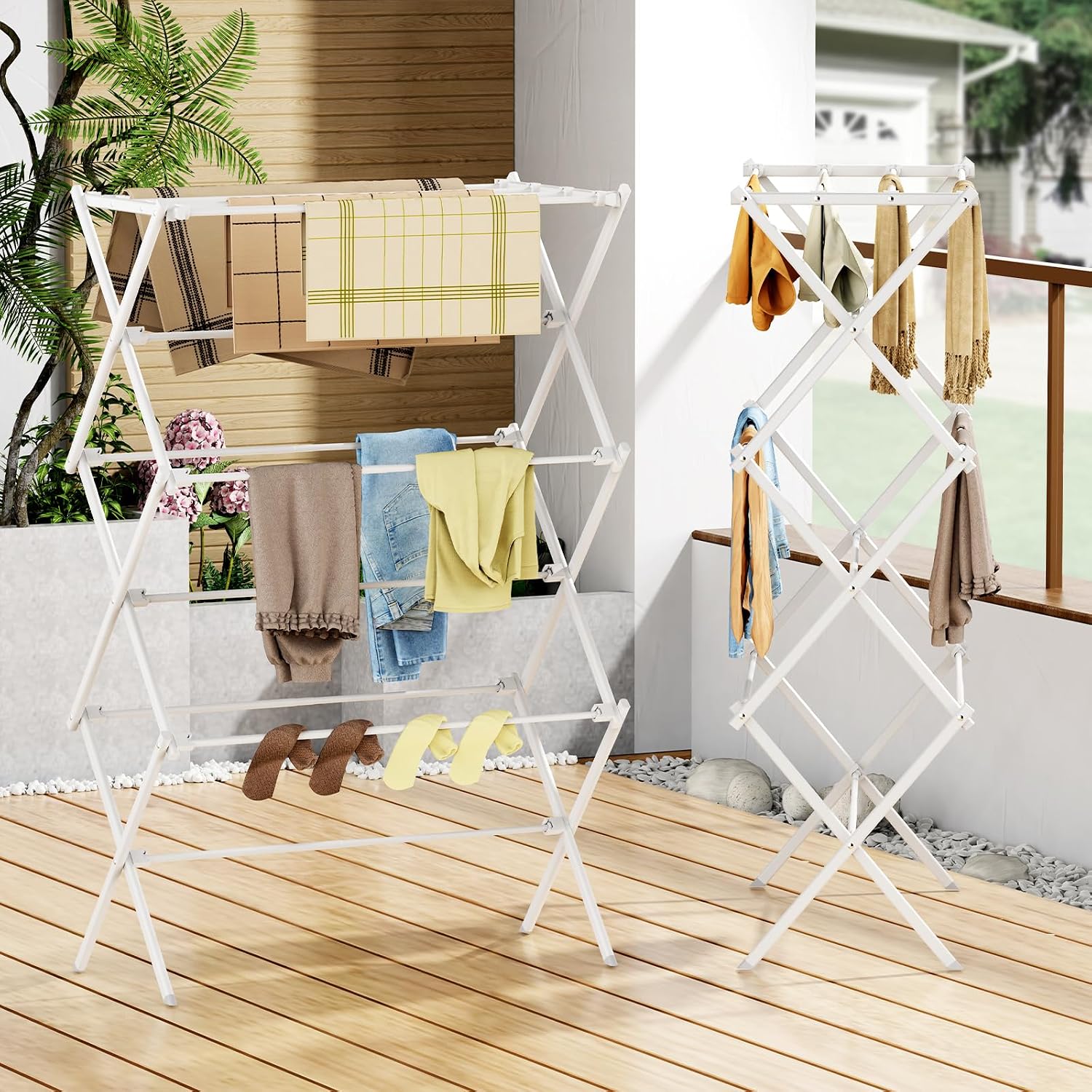 Detalle 2 de FILROUG 3-Tier Clothes Drying Rack, Foldable Steel Frame, White