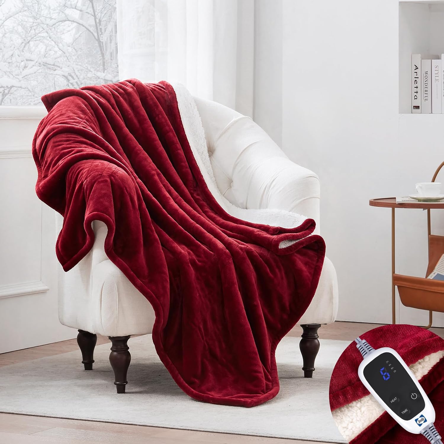Detalle de Sealy KTHT-QBHVS-W Heated Electric Throw, Sherpa & Flannel, 6 Heat Settings