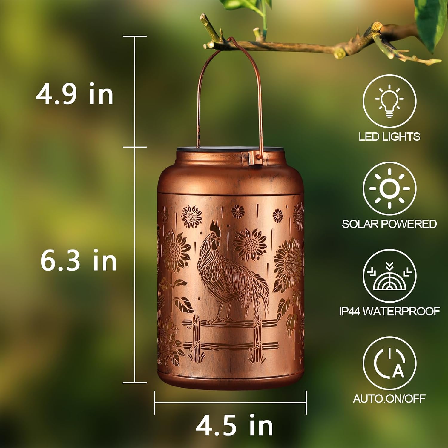 Thumbnail 3 de Rooster Solar Lanterns Hanging Waterproof Garden Decor 🏮