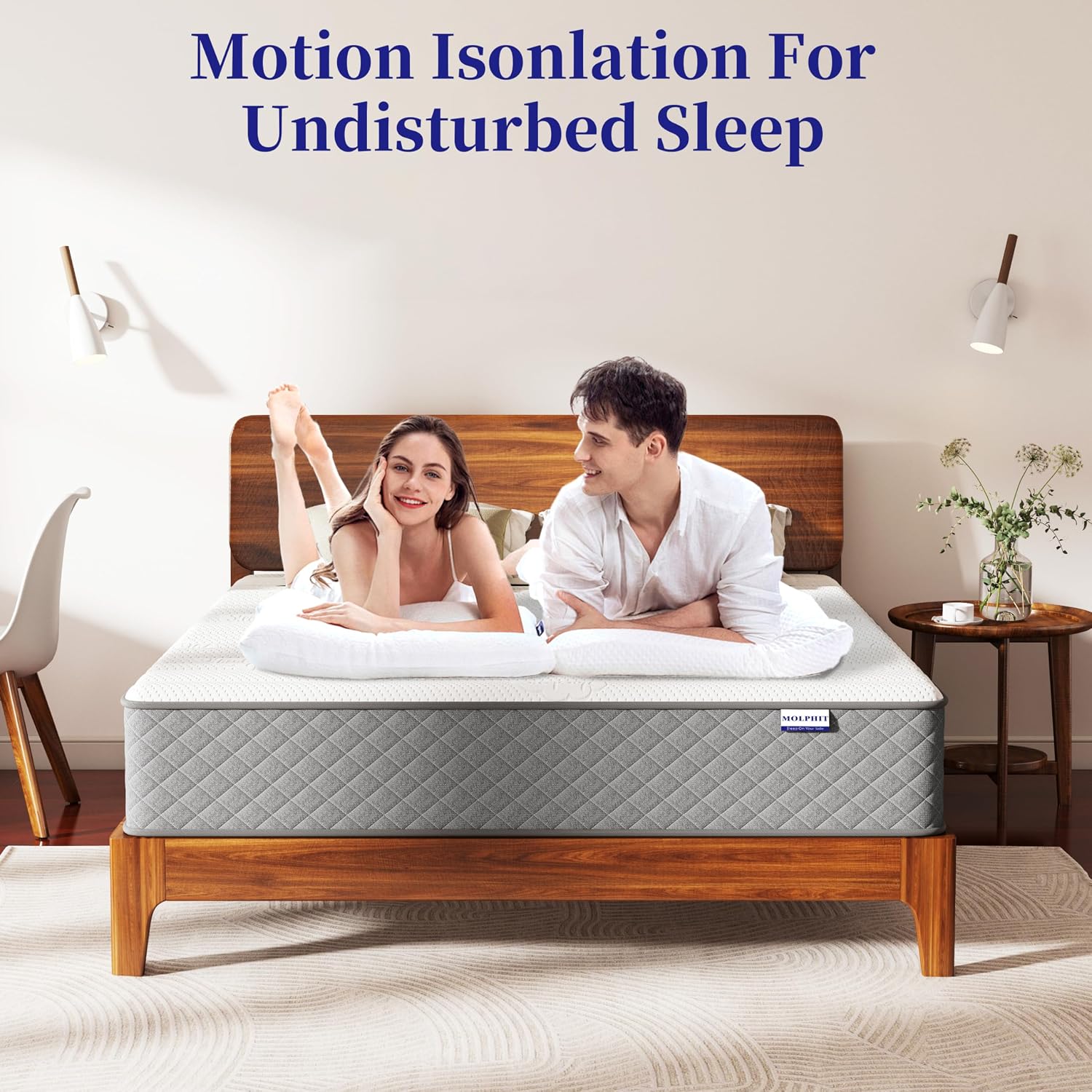 Detalle 2 de MOLPHIT 10 Inch Double Mattress (7-Zone Hybrid) – Memory Foam & Pocket Sprung, Medium Firm 135x190x25cm