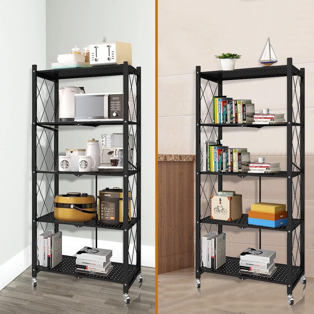 Detalle de STOMDE SR5T001 5-Tier Folding Metal Storage Shelf with Wheels