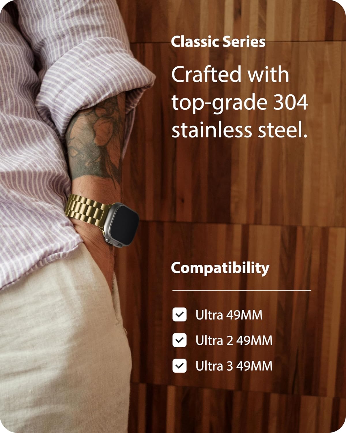 Detalle de Fullmosa Metal Strap for Apple Watch Ultra 49mm – Stainless Steel Replacement Band with Protective Case
