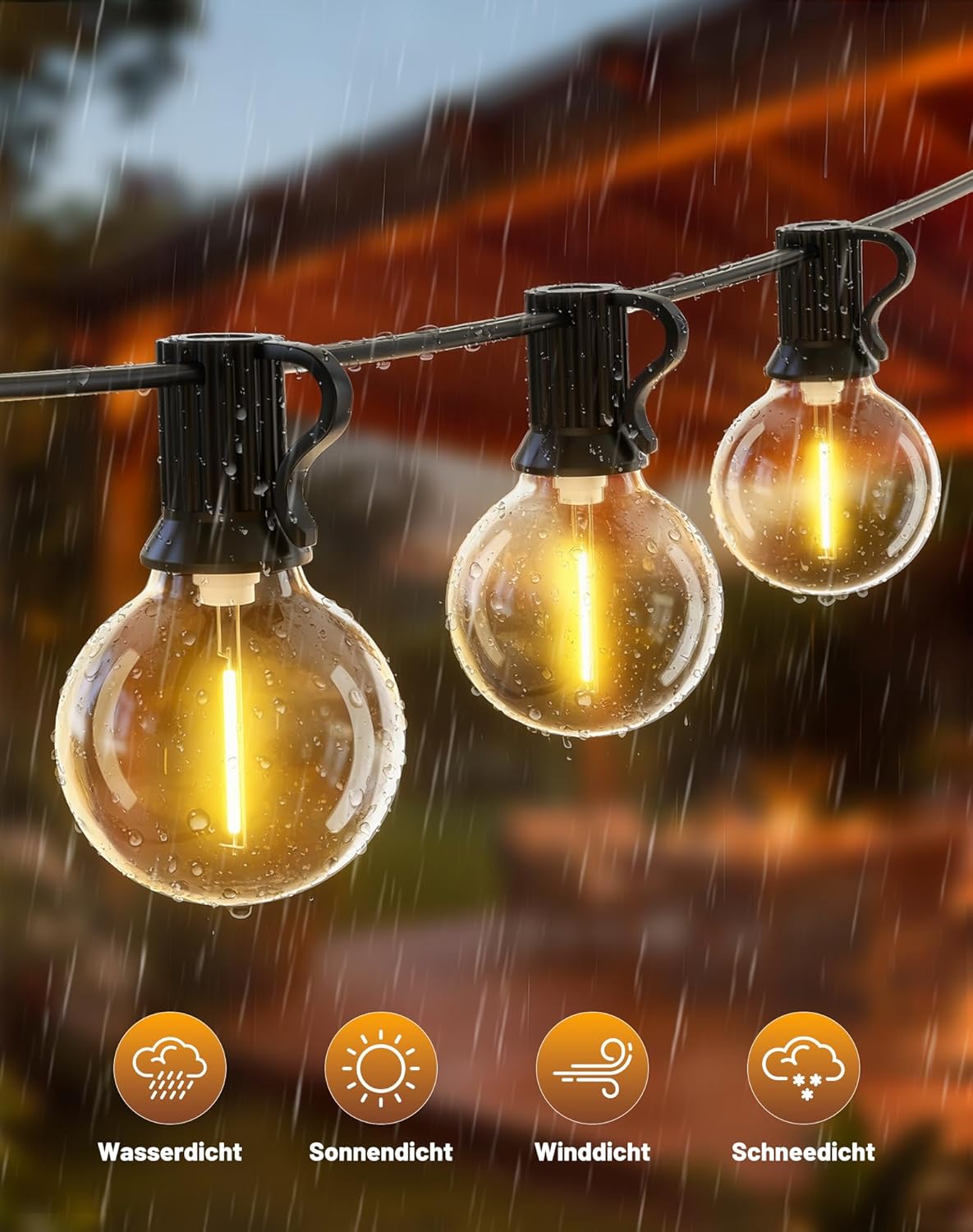 Thumbnail 2 de EVXFG LED-Lichterkette für außen 9 m, G40 (12+1), IP44, 2700K warmweiß – für Terrasse, Balkon & Garten