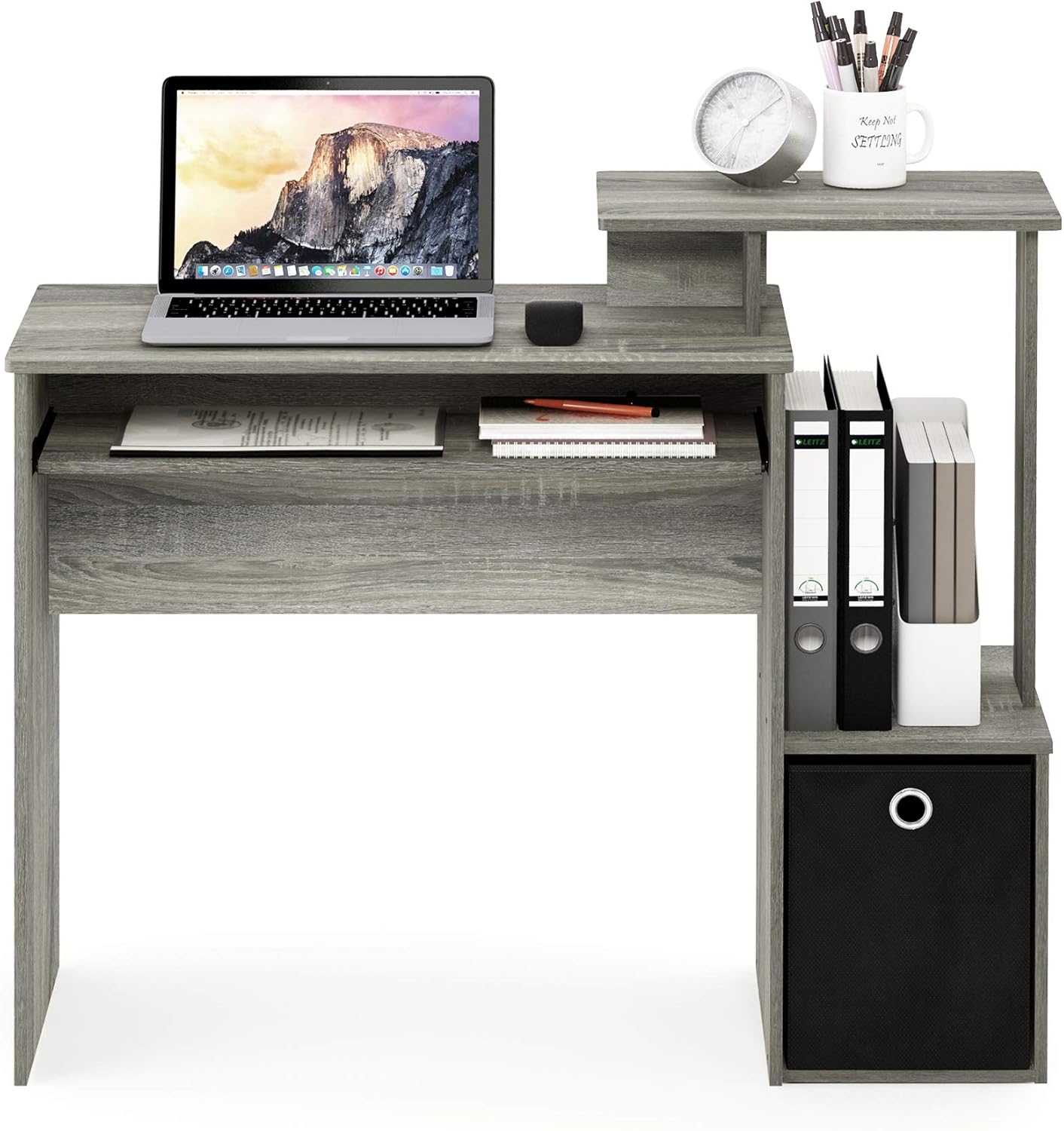 Detalle de Furinno ECON Scrivania da Gaming con Vassoio Tastiera in Grey Oak - 100 cm