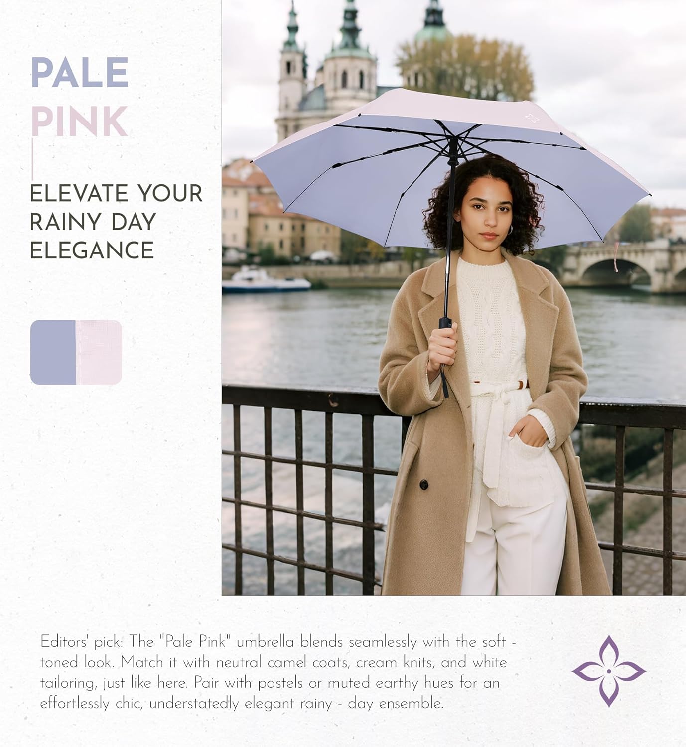 Detalle de LILAC Windproof 43-Inch Travel Umbrella: Compact, UV-Protective & Inversion-Resistant