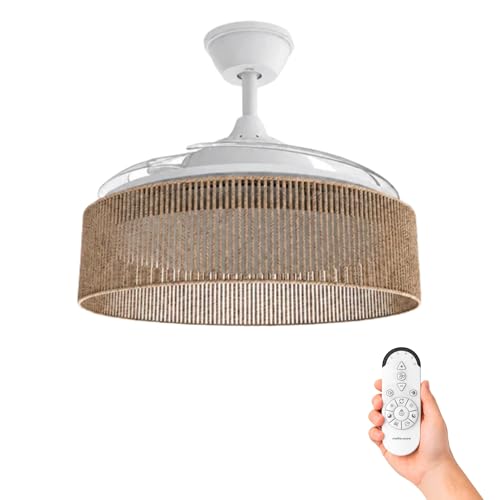 Detalle de Mellerware Ventilador de Techo Brizy Bright Rattan: suave, silencioso y con luz LED
