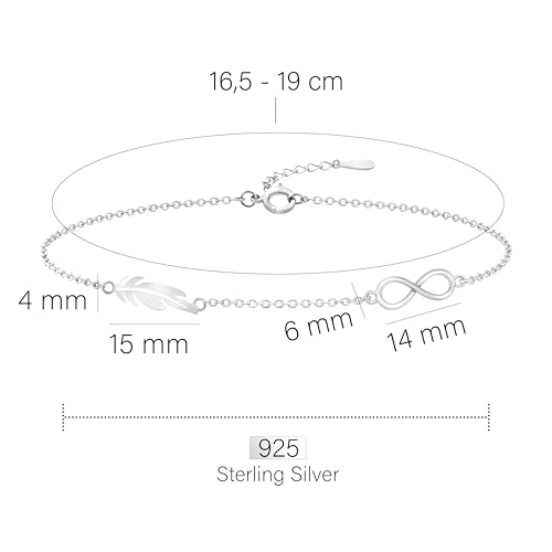 Detalle 2 de Sofia Milani Pulsera en plata de ley 925 con colgante pluma infinito (cierre ajustable) – B0172