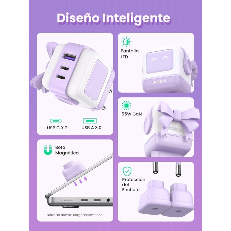 Thumbnail 3 de Ugreen Uno Cargador rápido 65W GaN 2 USB-C + USB-A