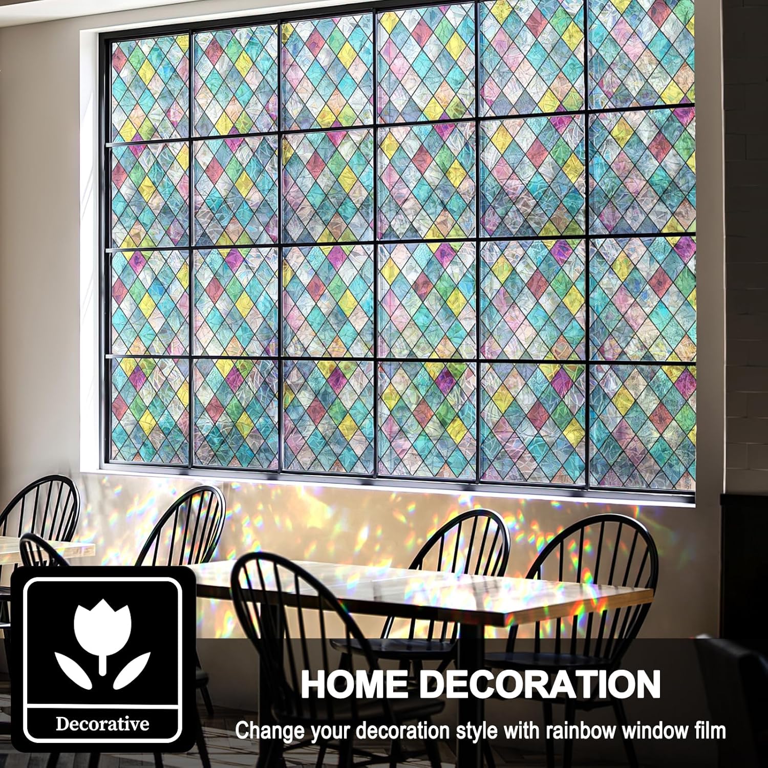 Detalle de FEOMOS Stained Glass Window Film: Rainbow Privacy Window Tint 44cm x 200cm