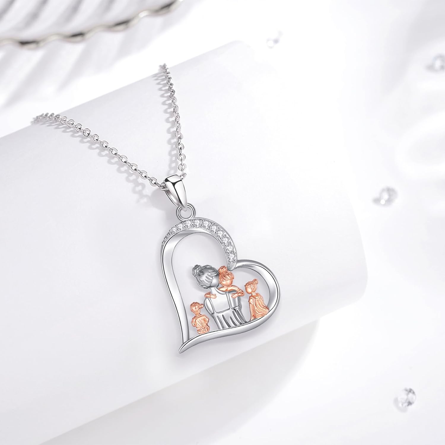 Thumbnail 2 de INFUSEU Herzform Halskette mit Mutter-und-Kind-Anhänger aus 925 Silber – Muttertagsgeschenk