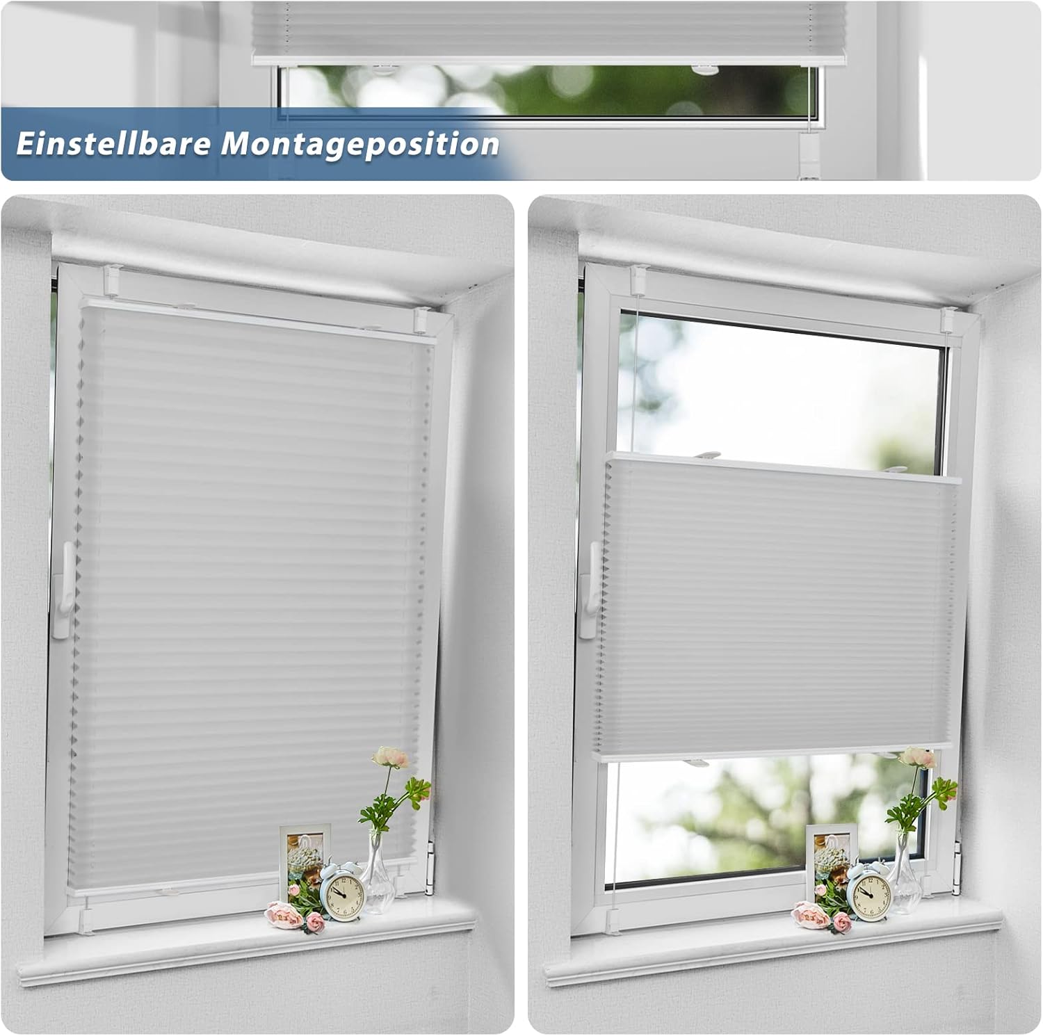 Thumbnail 3 de Plissee ohne Bohren Hellgrau B80 x H220 cm – Klemmfix Plisseerollo Blickdicht & lichtdurchlässig