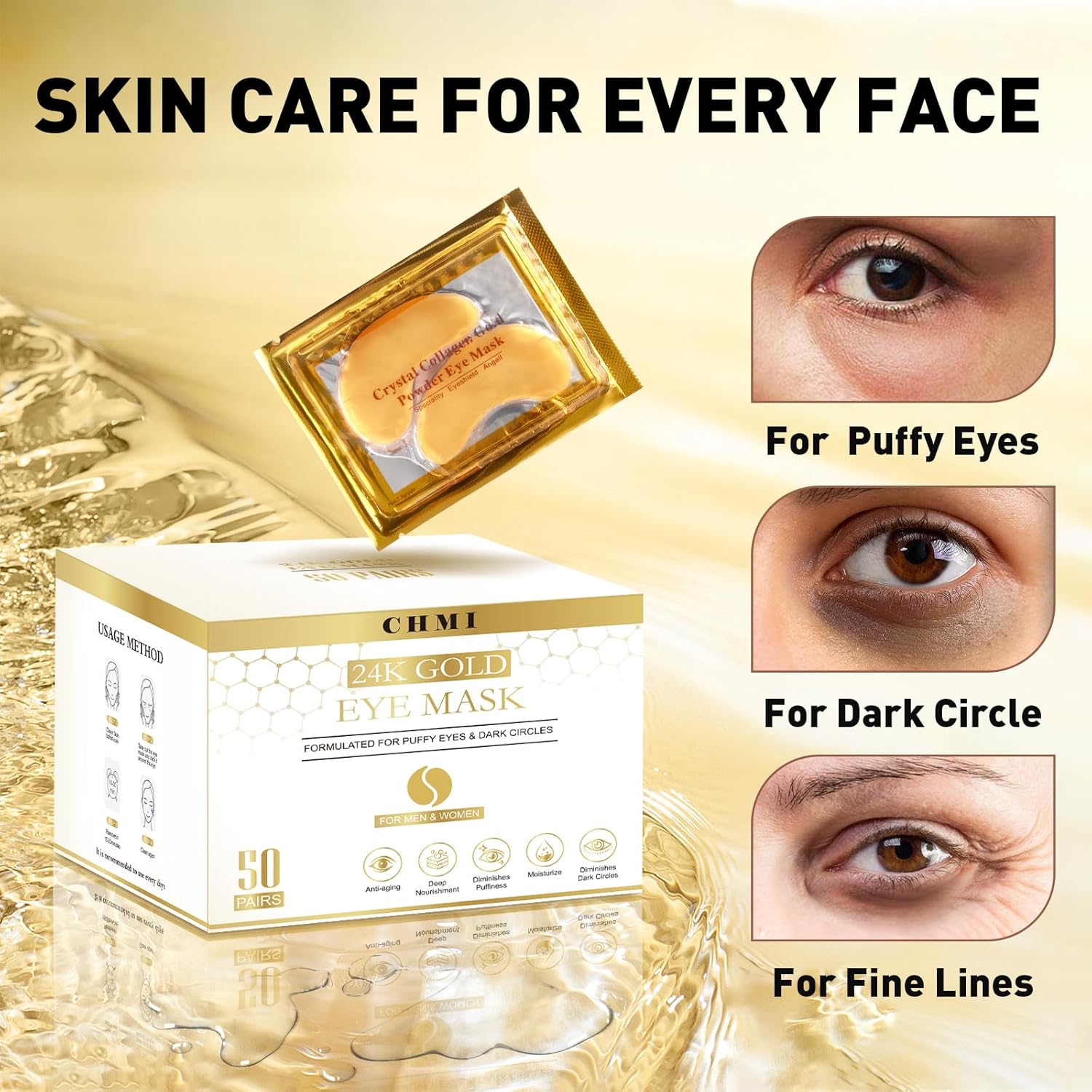 Thumbnail 1 de CHMI 24K Gold Under Eye Patches (50 Pairs) for Puffy Eyes, Dark Circles, and Wrinkles