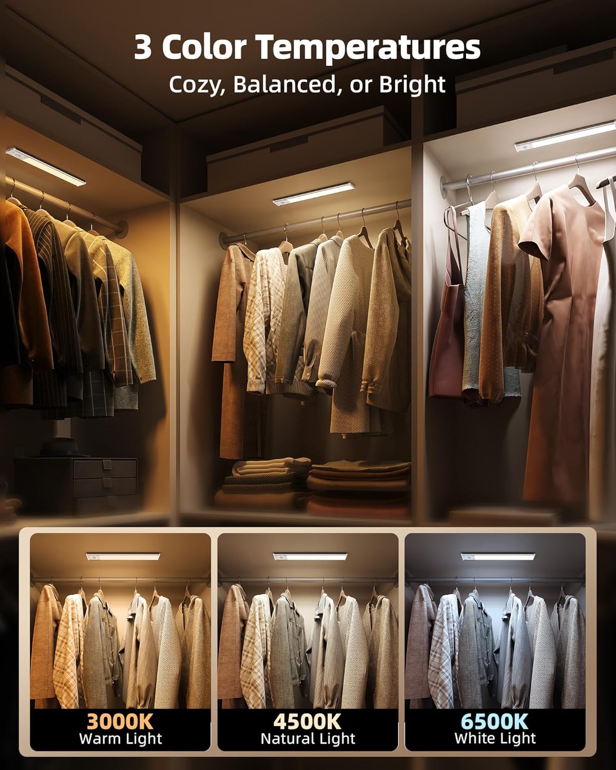 Thumbnail 4 de EZVALO under cabinet kitchen lights (2-pack) with motion sensor, 80 LEDs and rechargeable battery