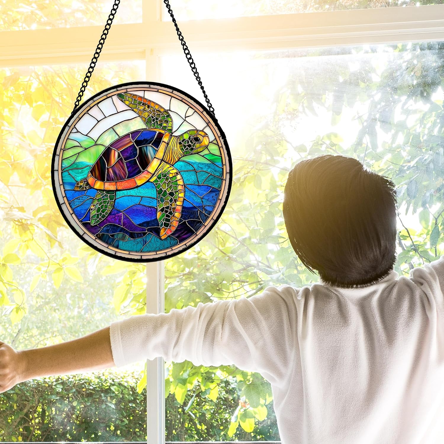 Detalle 2 de Sea Turtle Stained Glass Suncatcher 9.8-Inch