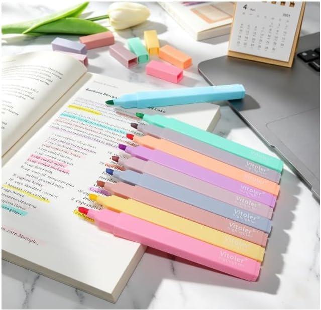 Detalle 2 de Vitoler 10-Piece Aesthetic Highlighters with Chisel Tips, Morandi and Candy Colors