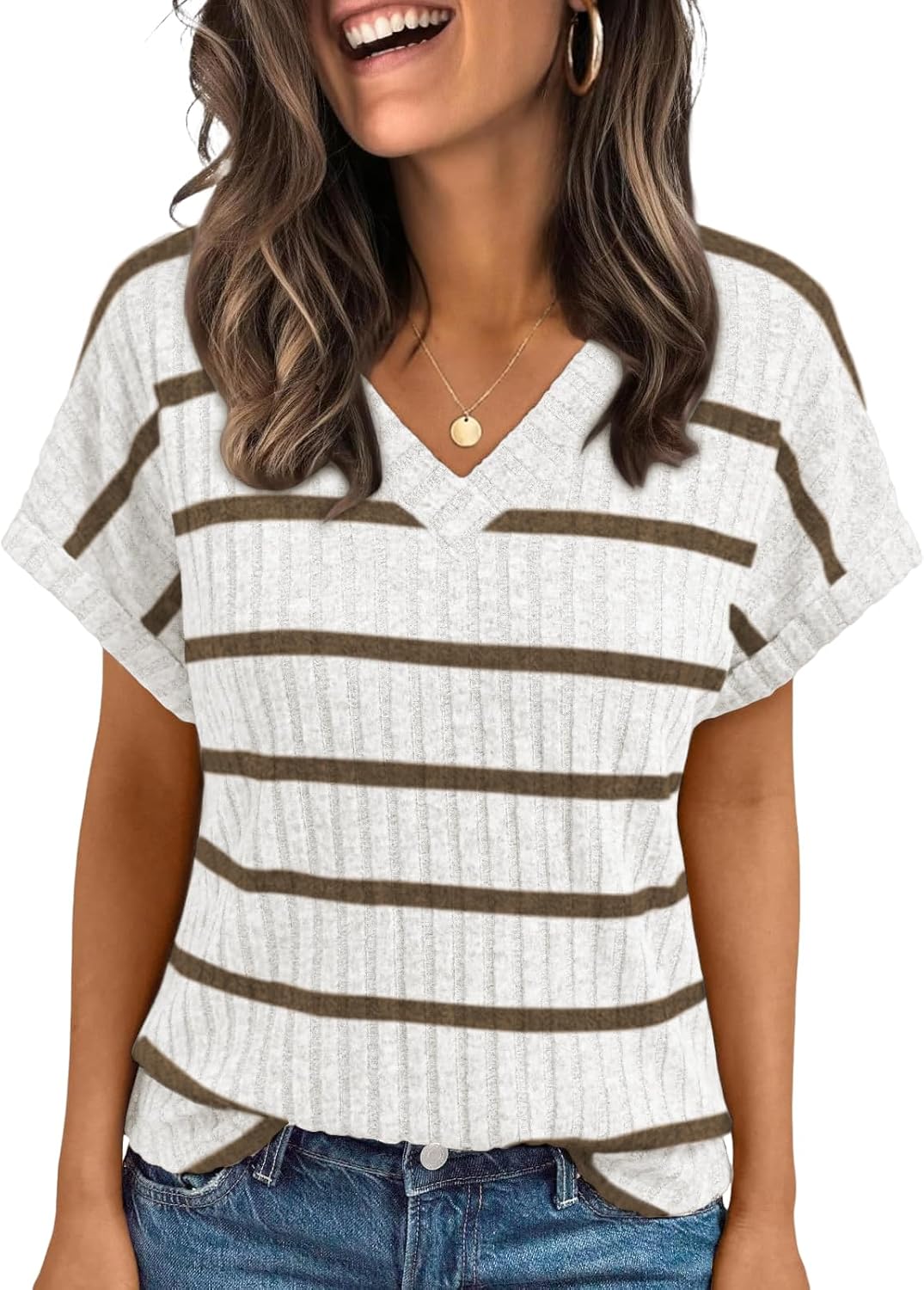 Thumbnail 6 de Cuptacc Damen Leichtes V-Ausschnitt Kurzarm Shirt – Basic Tops für Sommer
