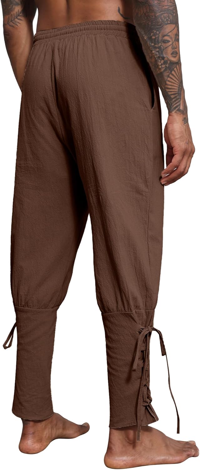 Thumbnail 1 de YAOBAOLE Leinenhose Herren Mittelalter/Wikinger/Piraten – lang, locker mit Taschen und elastischem Bund