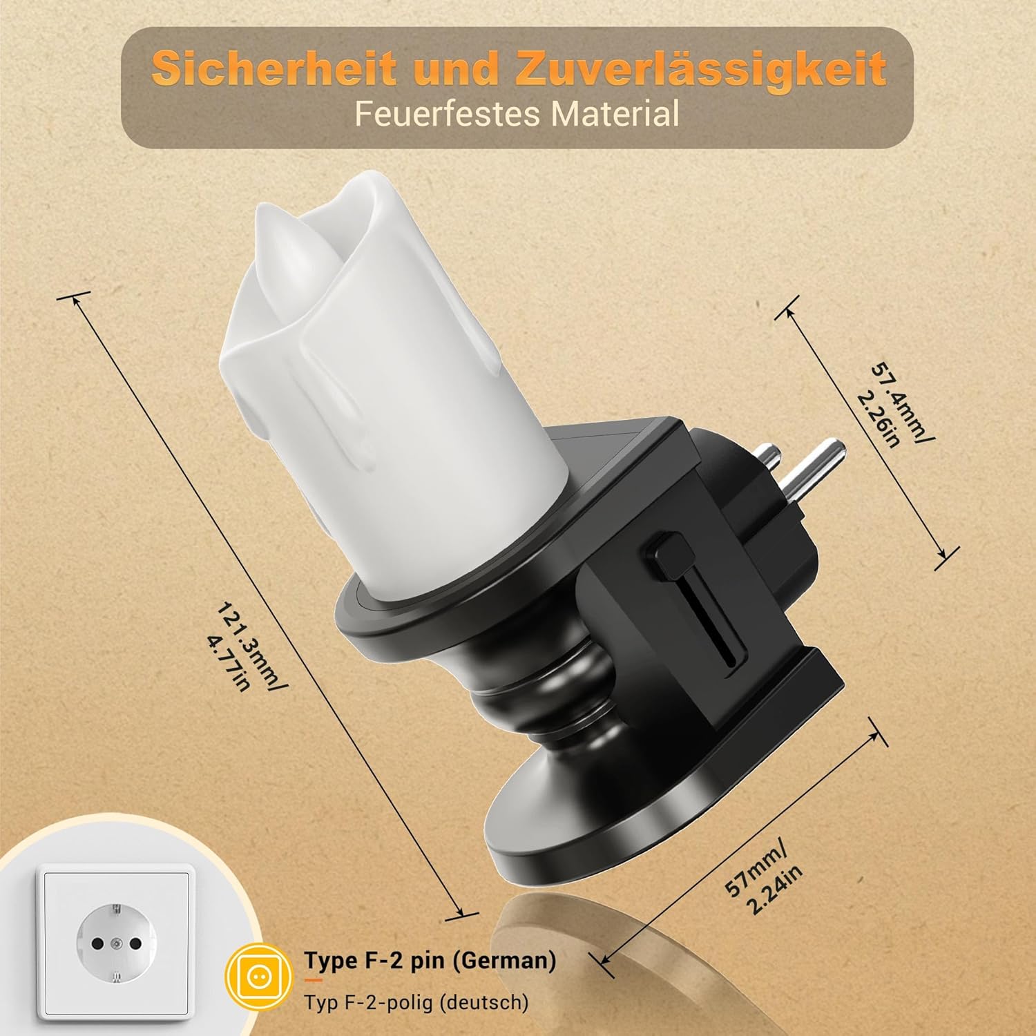 Thumbnail 6 de JandCase Nachtlicht im Vintage-Kerzen-Design – dimmbar (0–100 lm) mit Dämmerungssensor, LED ohne offene Flamme (1 Stück)