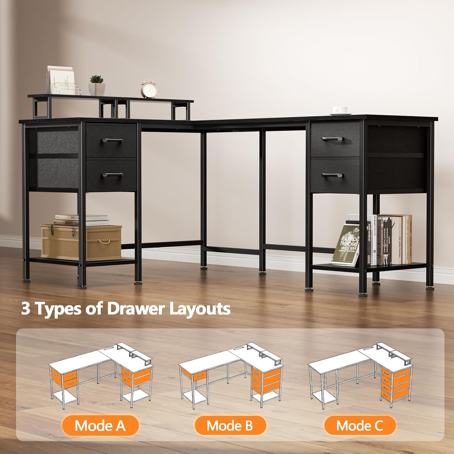 Thumbnail 5 de Korfile CD-026 L-Shaped Computer Desk, 59-Inch, Reversible with Charging Ports