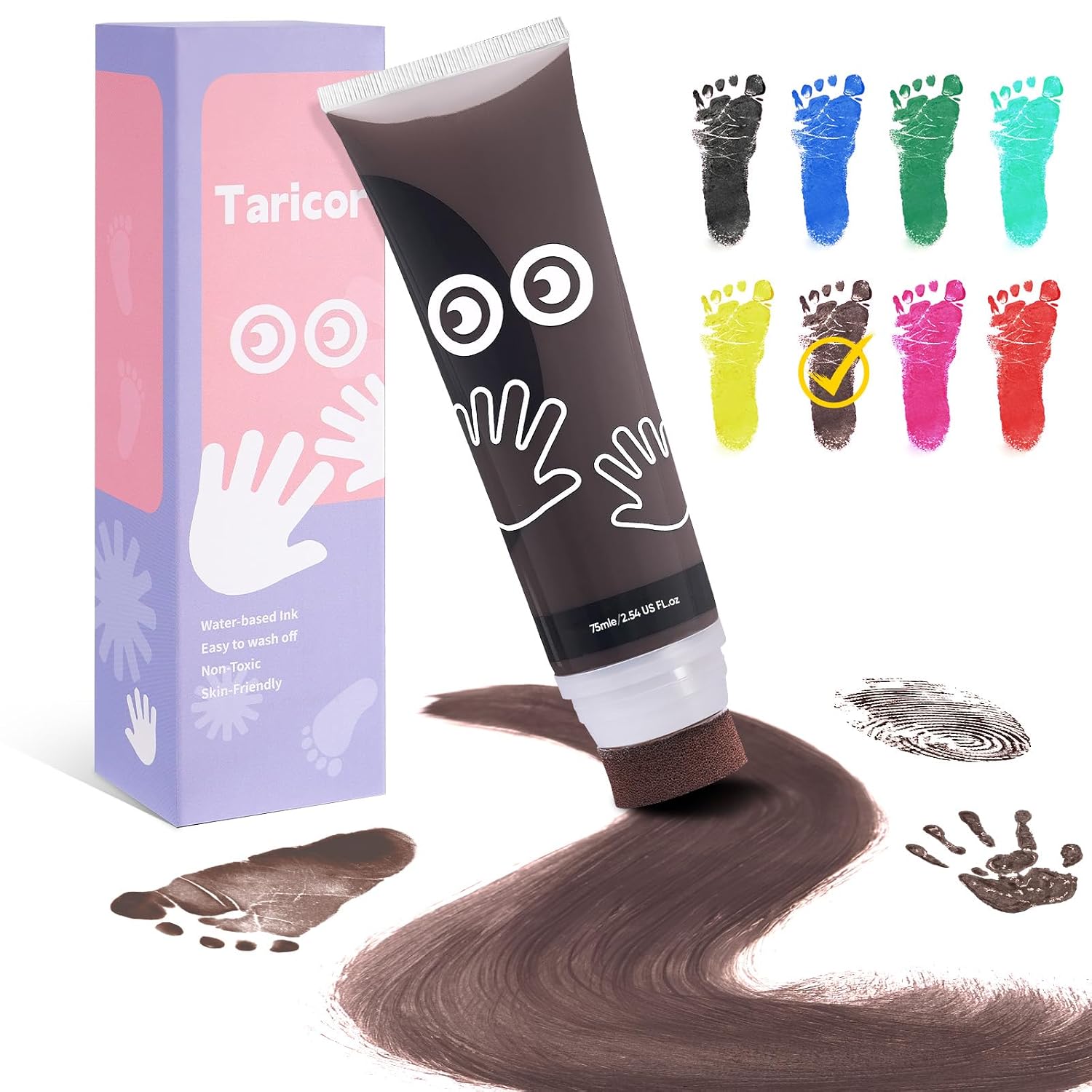 Detalle de DIY Baby-Hand- und Fußabdruck Farben (75 ml) – ungiftig, zum Stempeln für Neugeborene, Braun