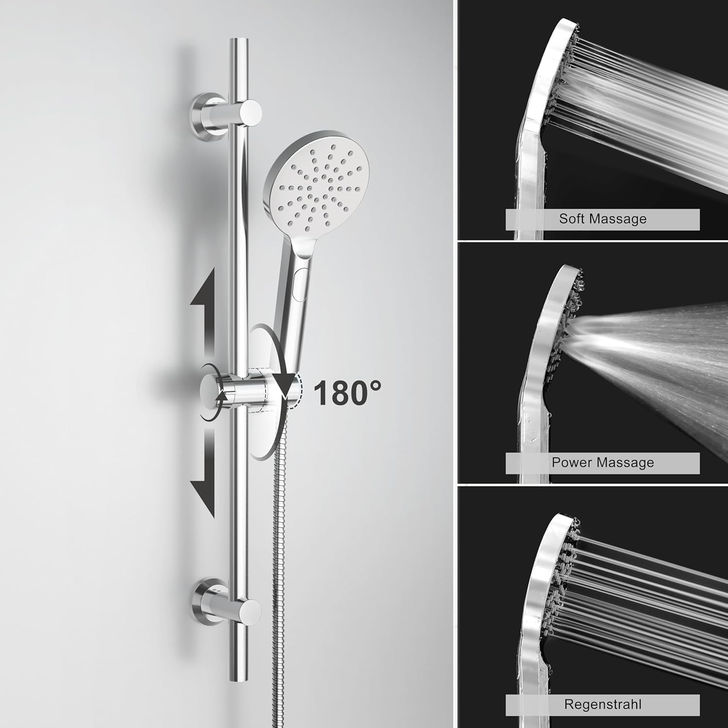 Detalle 2 de Görbach Colonna Doccia con Miscelatore Termostatico: set completo in acciaio inox con doccetta, tubo 150 cm e asta 70 cm