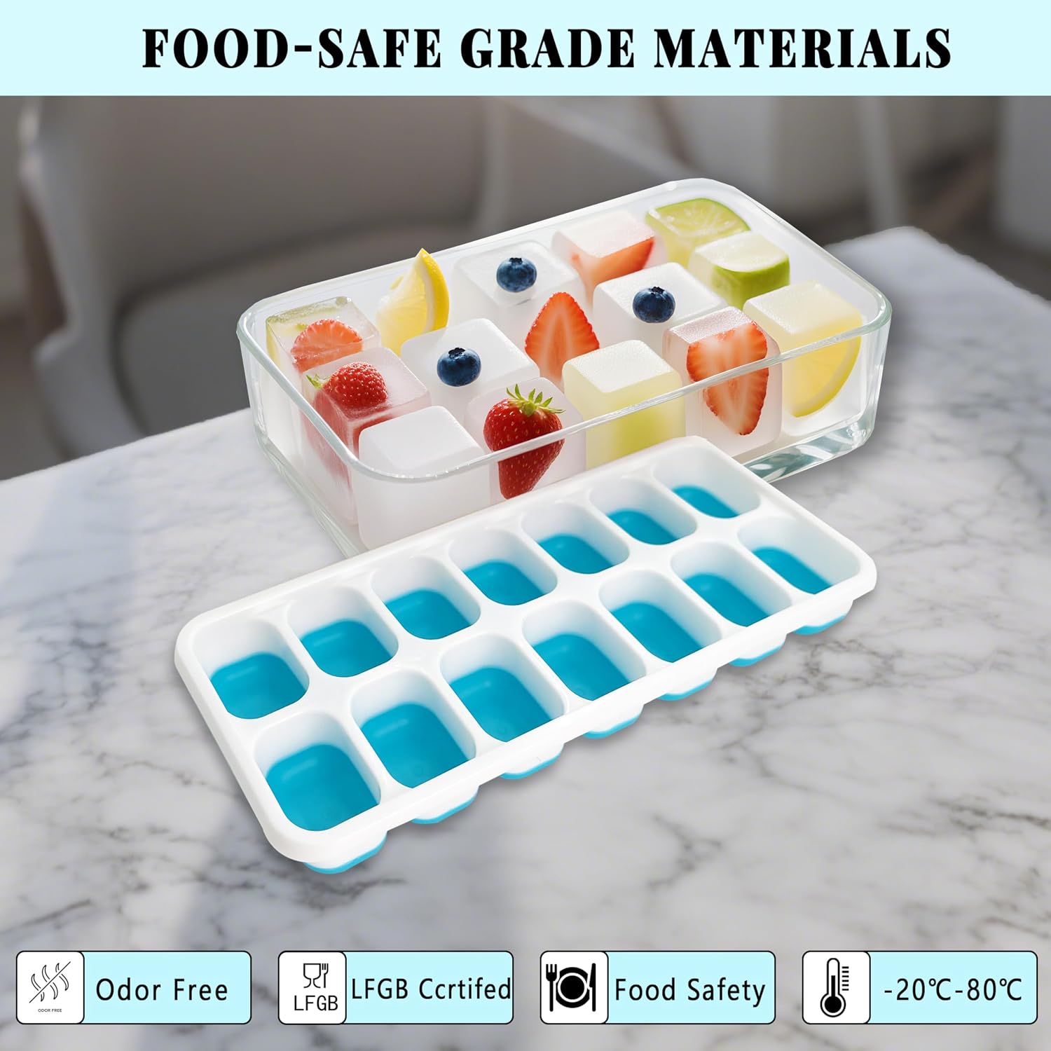 Detalle 2 de Xcdhemde ES-ZBMJ-4pcs Silicone Ice Cube Trays, 56 Cubes, Lids