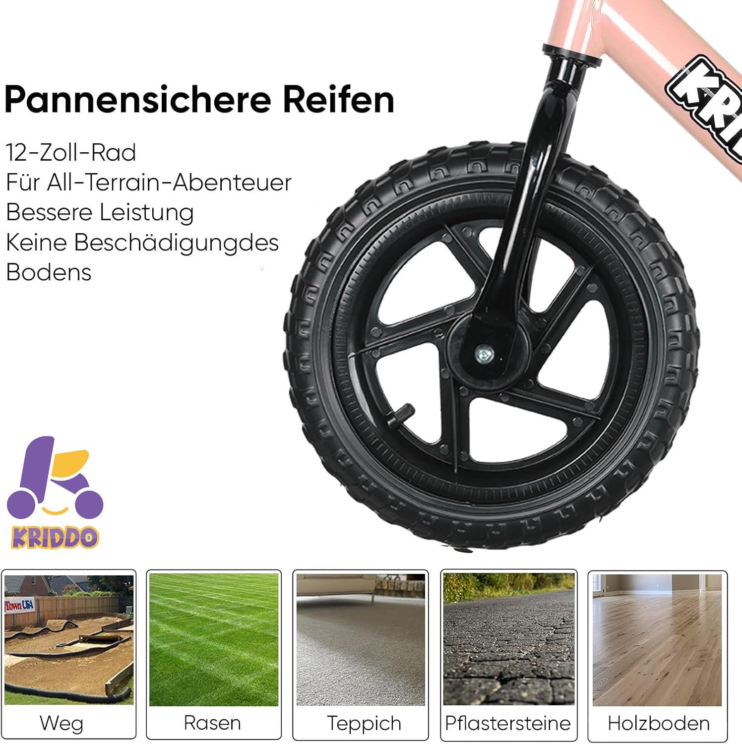 Thumbnail 5 de KRIDDO Kinder-Laufrad ab 2 Jahren (12 Zoll) mit individualisierbarem Schild – Lauflernrad für 18 Monate bis 5 Jahre