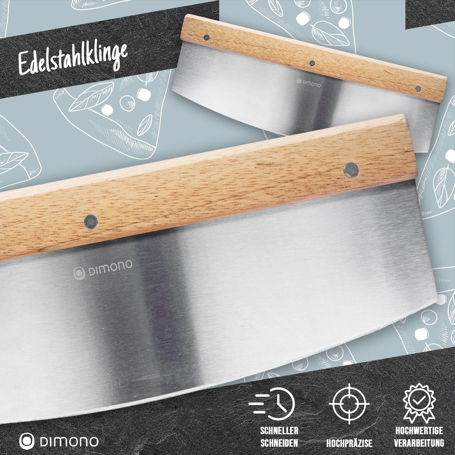 Thumbnail 2 de Dimono 35 cm Pizza Rocker Knife with Stainless Steel Blade and Wood Handle