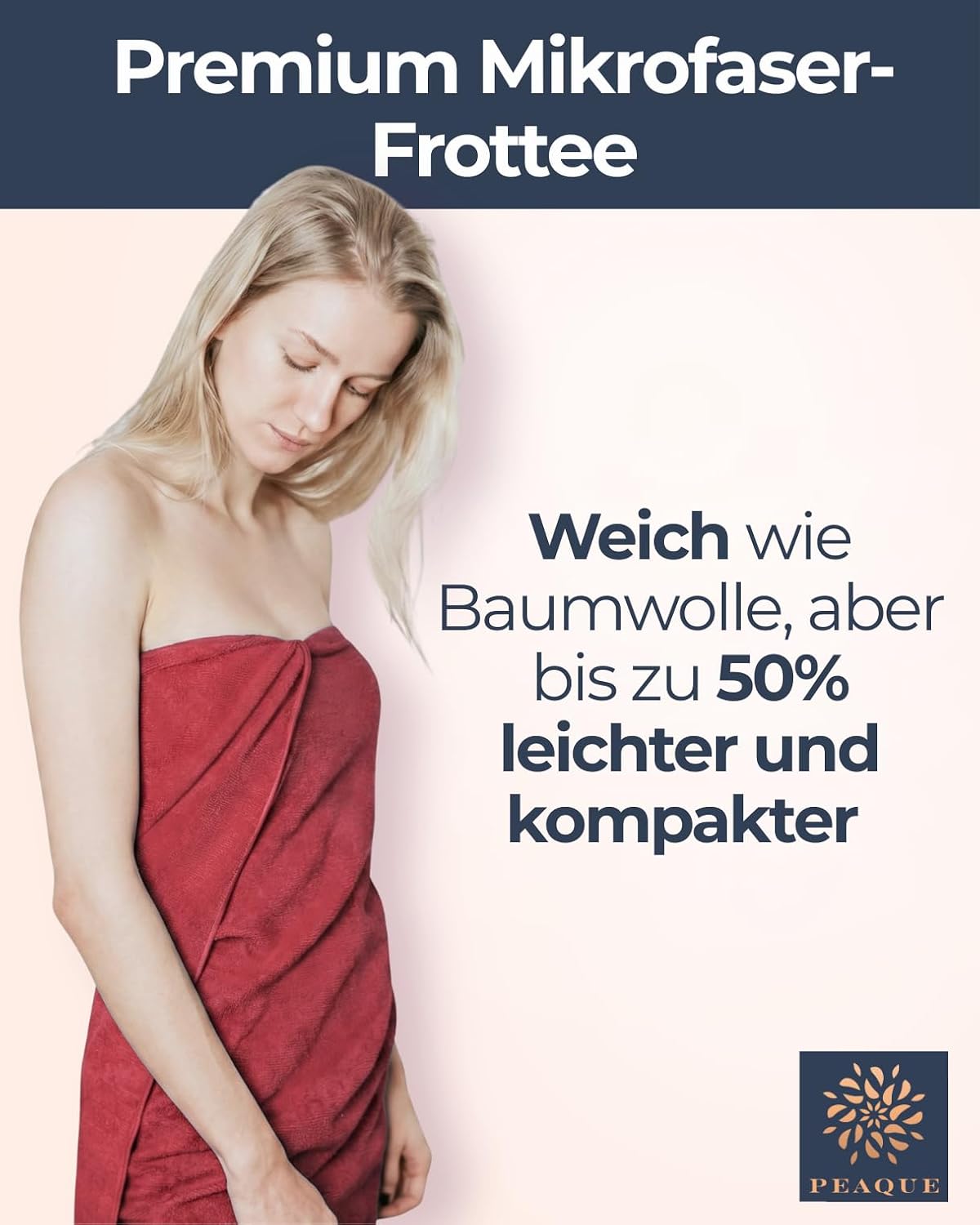 Detalle de PEAQUE Mikrofaser-Handtuch mit Frottee-Struktur – schnelltrocknend, saugstark und kompakt