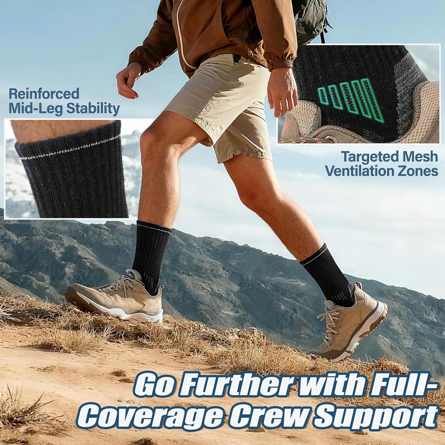 Thumbnail 4 de ANTSANG Merino Wool Hiking Socks, 5 Pairs, Crew with Targeted Cushioning