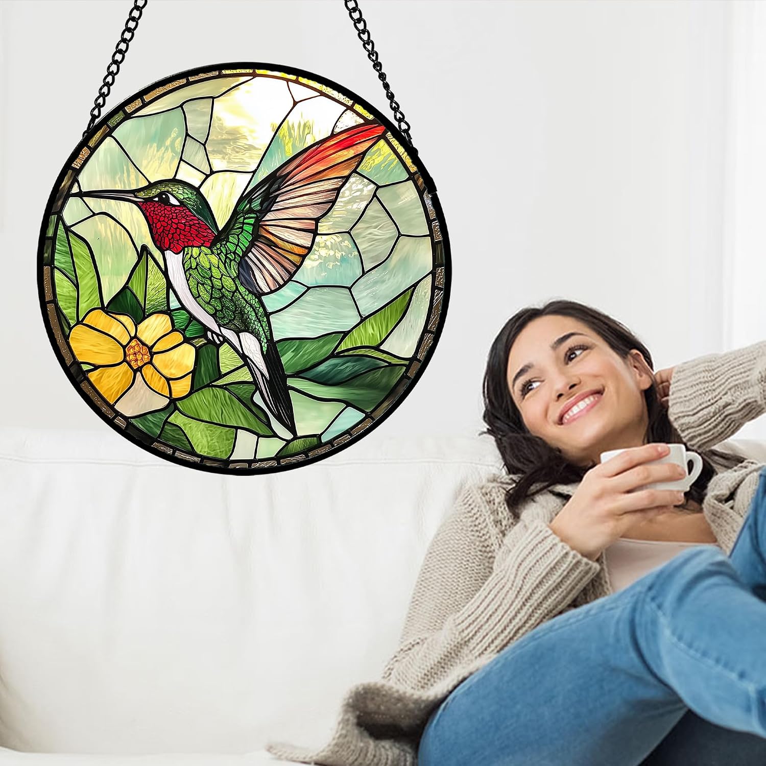 Detalle 2 de Hummingbird Stained Glass Window Suncatcher, 9.8 in.