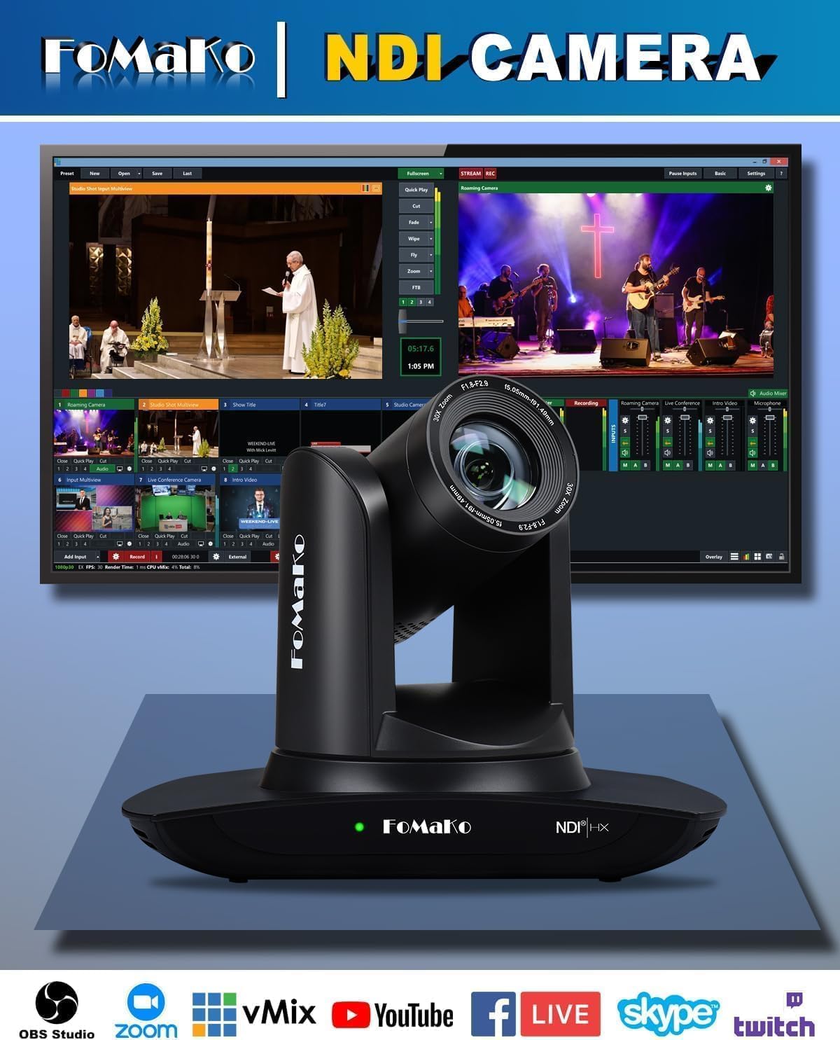 Thumbnail 6 de FoMaKo Caméra NDI HX3 PTZ avec suivi IA — 20x zoom, 1080p60, PoE, NDI 6 certifiée
