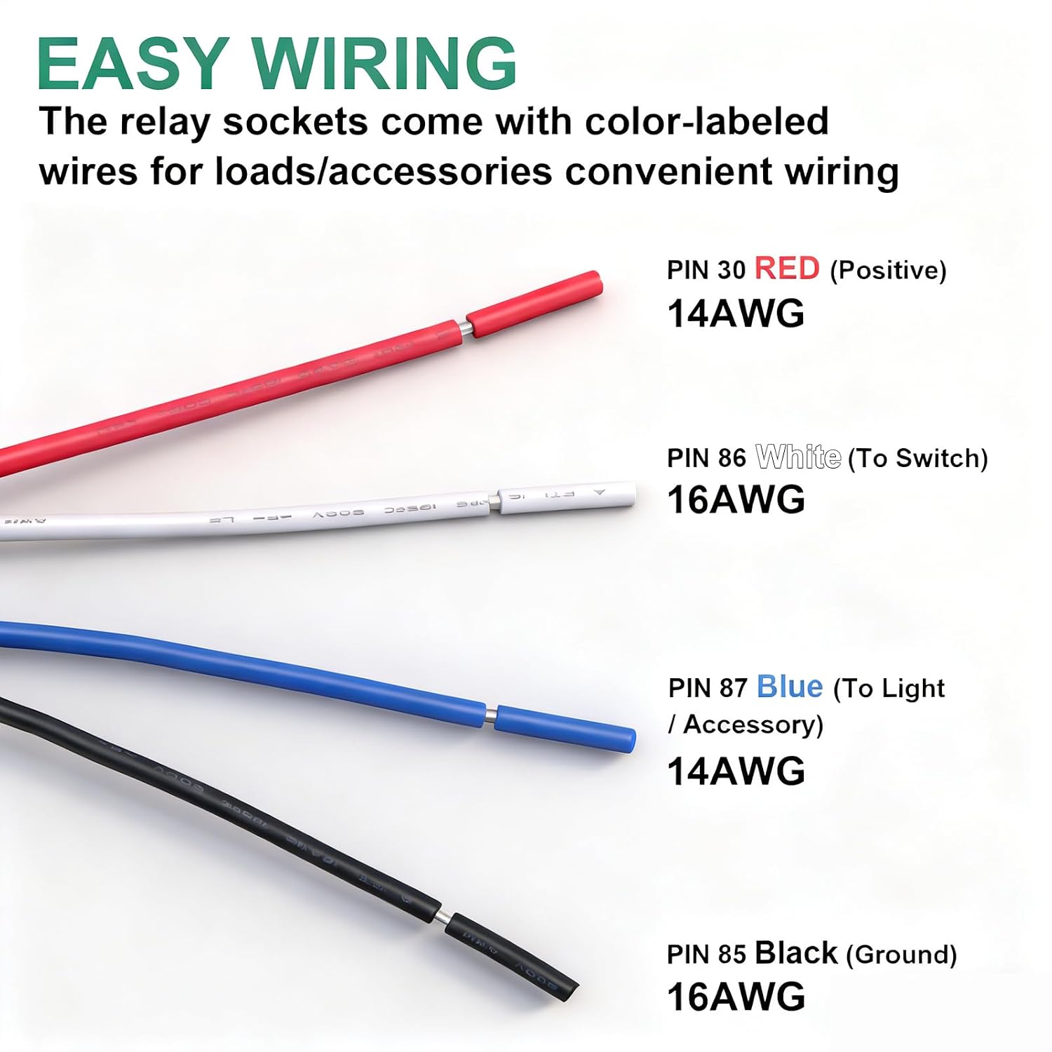 Detalle 2 de Weasch ヒューズリレースイッチキット 12V 30A 4ピンSPST、14AWGハーネス・30Aヒューズ付き