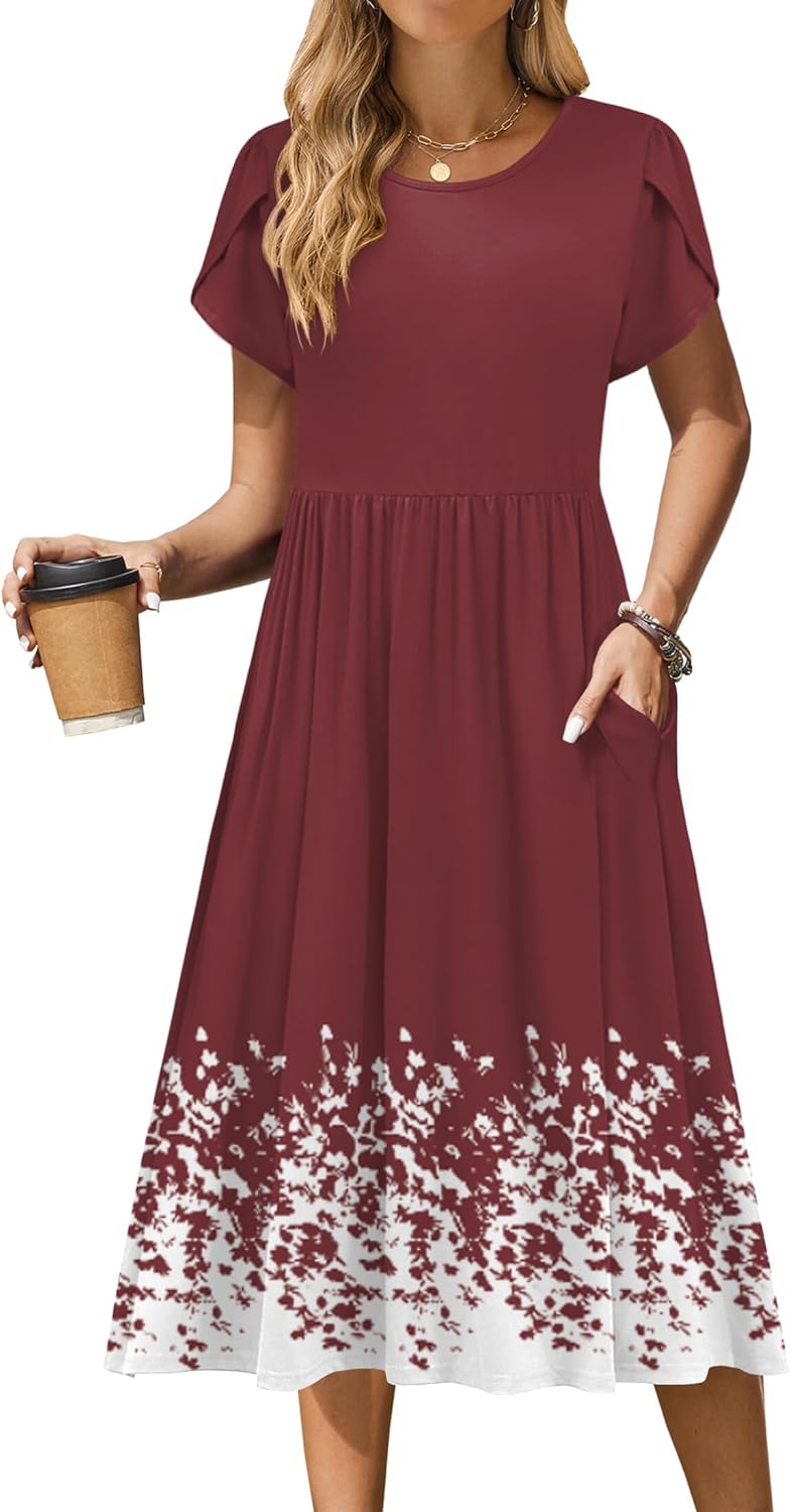 Thumbnail 2 de Zeagoo Women's Summer Short Sleeve Midi Dress with Pockets – Floral A-Line Flow, Beach Sundress
