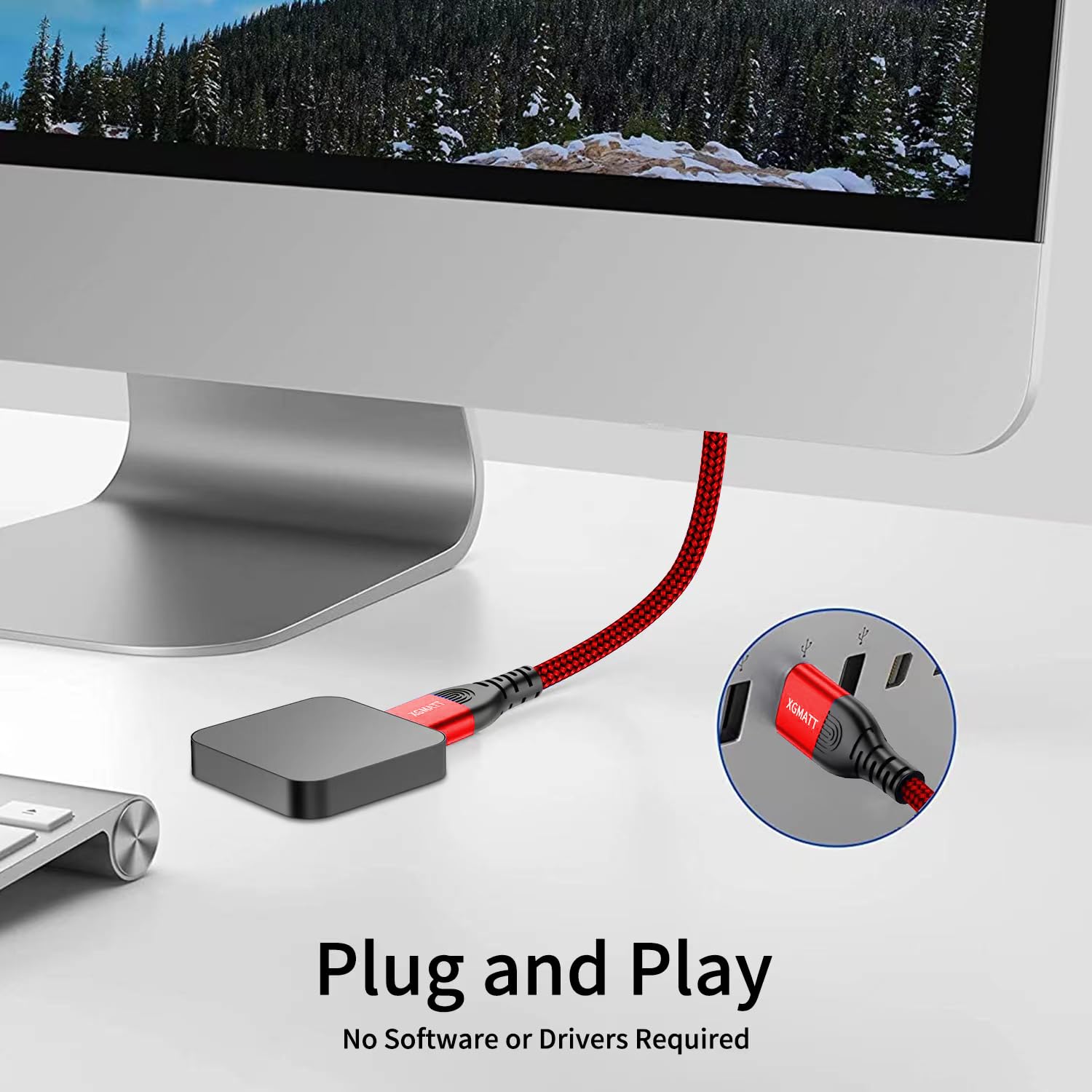 Detalle de XGMATT USB 3.0 Kabel 5 m A–A, 5 Gbps, geflochten – kompatibel mit HDD, Drucker, Kamera und Externe Festplatte