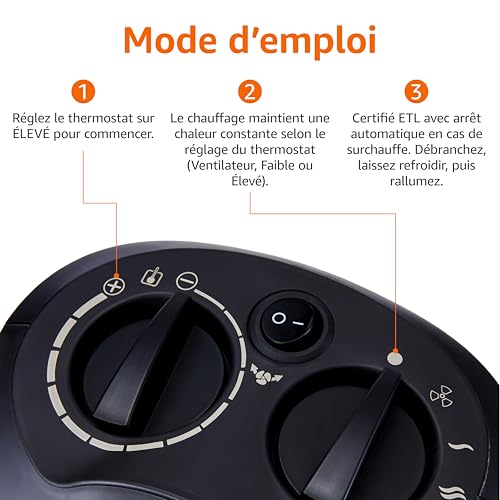 Detalle de Amazon Basics Radiateur soufflant céramique pivotant 1 800 W, noir