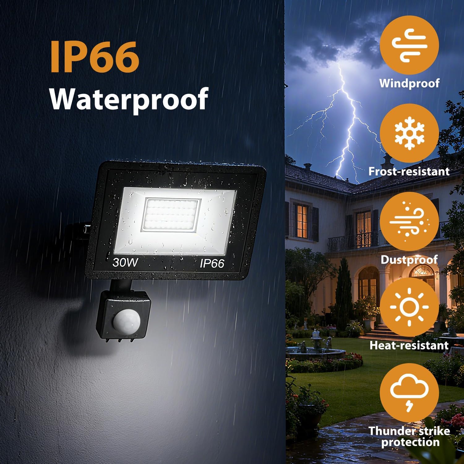 Thumbnail 3 de vighep 30W Outdoor Security Lights with Motion Sensor (2 Pack) – 3000LM IP66 LED Floodlights