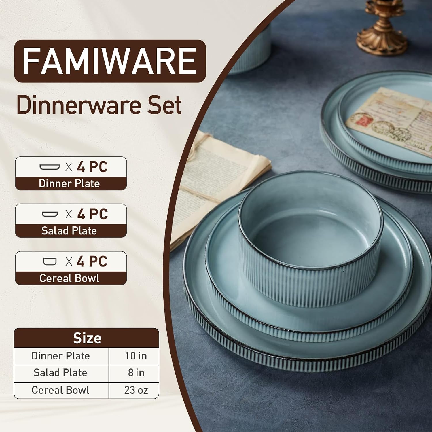 Detalle 1 de famiware Star 12‑Piece Dinnerware Set 23 oz 🍽