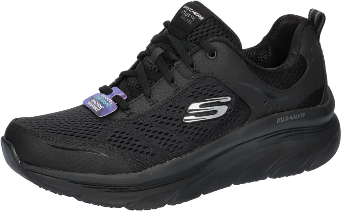 Detalle de Skechers Women’s D’LUX Walker Infinite Motion Trainers in Black Leather & Mesh (6.5 UK)