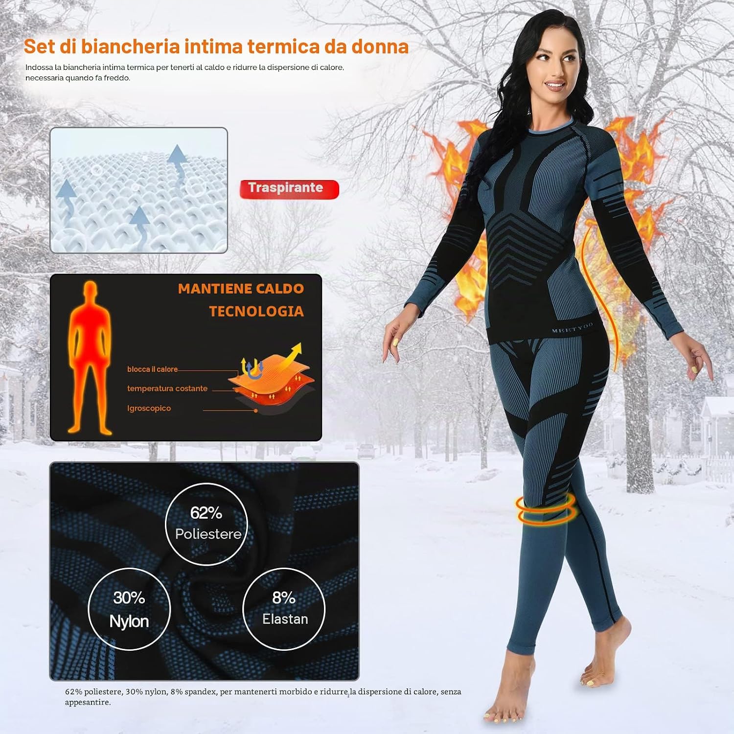 Detalle de MEETYOO Intimo Termico Donna Traspirante – Set Pantaloni e Maglia, Elastico e Asciugatura Rapida