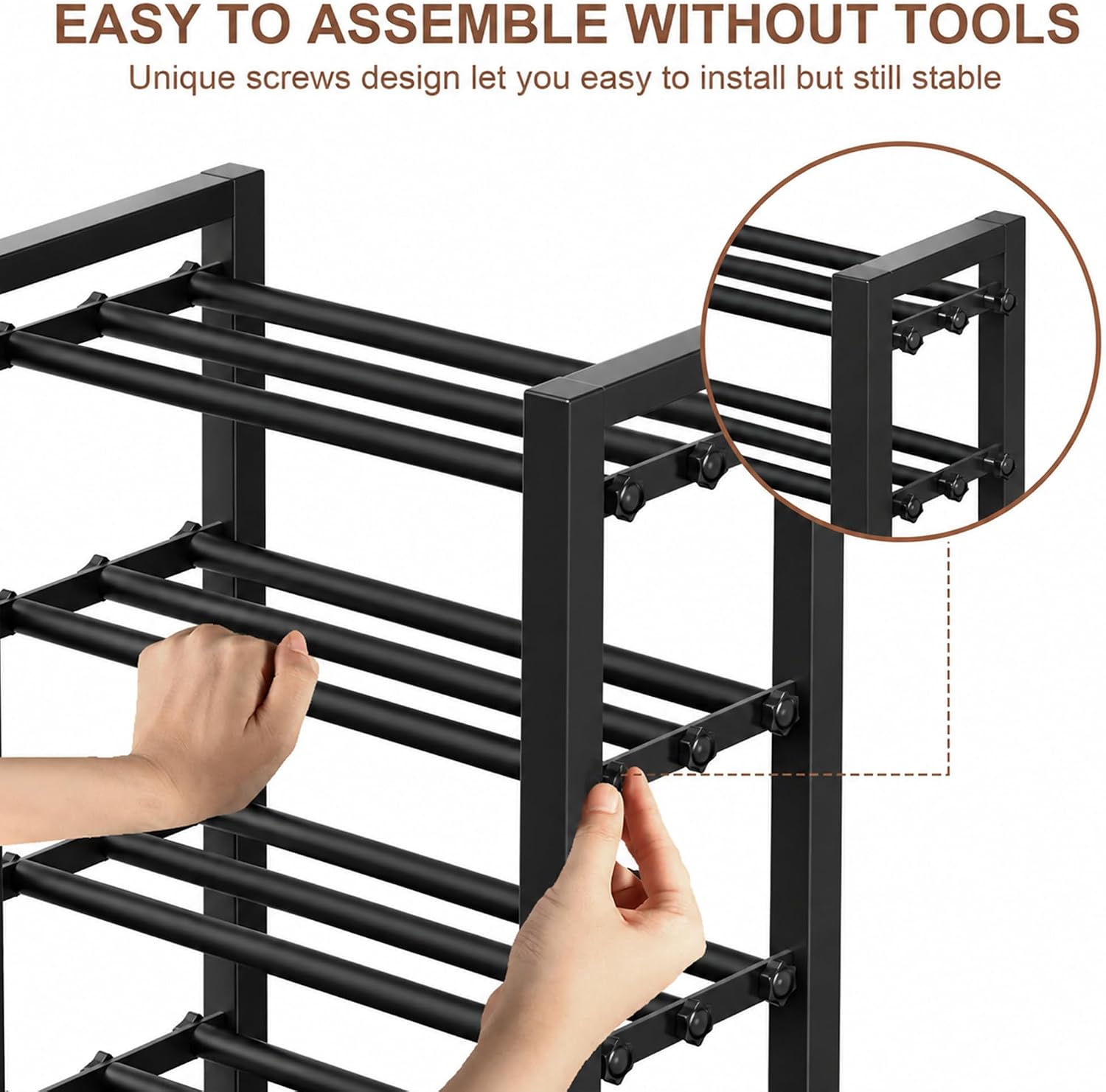 Detalle 1 de HDDTTZ HDD04 Expandable 4-Tier Metal Shoe Rack, Adjustable Width, Black