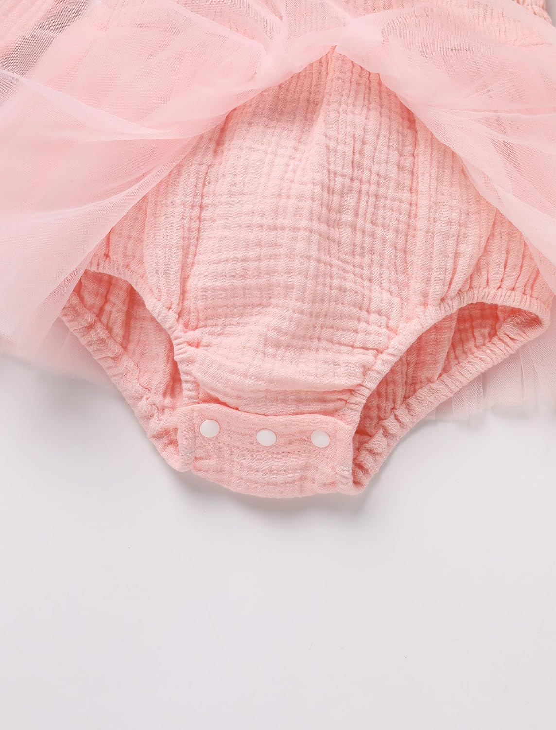 Thumbnail 4 de EFOGEP Baby Girls First Birthday Outfit: Princess Long Puff Sleeve Tulle Dress & Bowknot Headband 2-Piece Set
