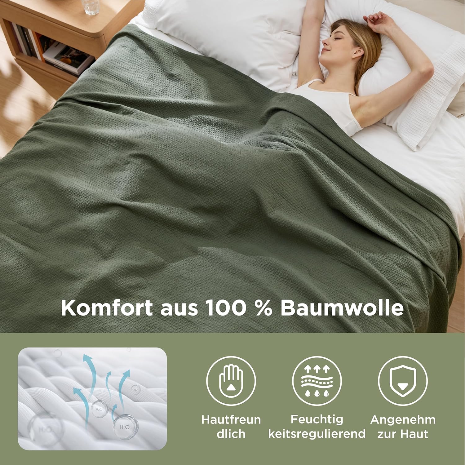 Thumbnail 2 de BEDSURE Tagesdecke aus 100% Baumwolle mit Rautenmuster – Hundedecke & Sofadecke, olivgrün, 150x200 cm